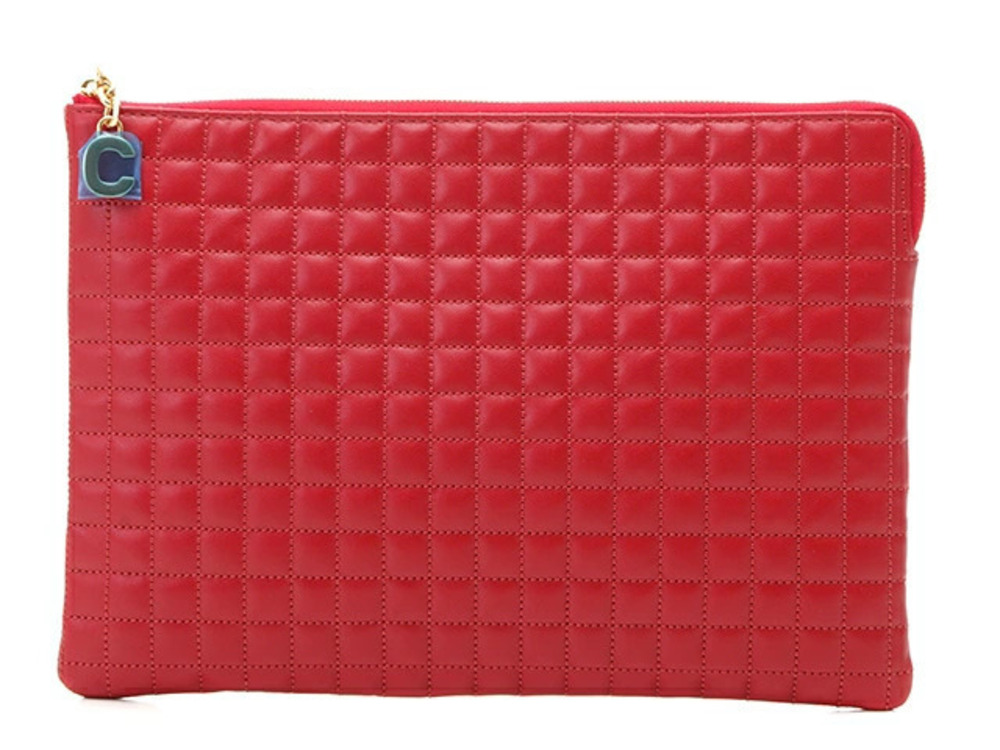 Celine Bag Clutch C Charm Quilted Red Calfskin